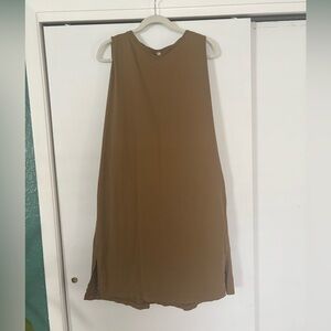 Uniqlo Tan Ocher Sleeveless Cocoon V Neck 100% Cotton Tunic Dress M